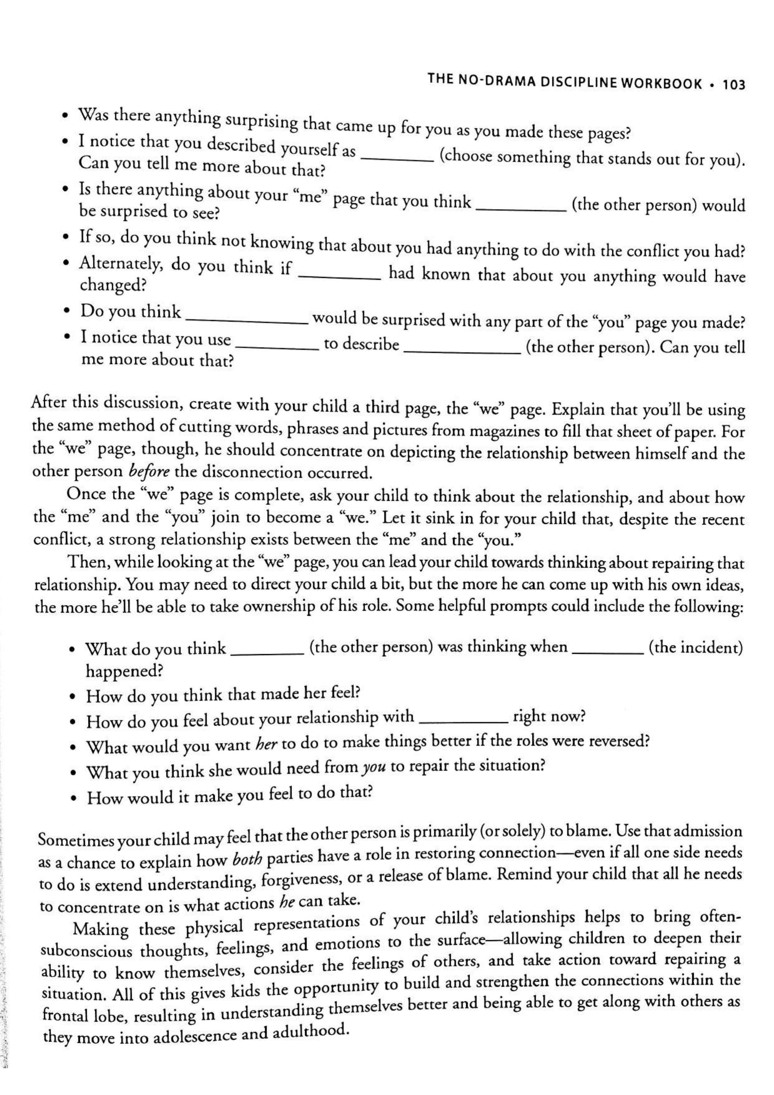 No-Drama Discipline Workbook sayfa 109