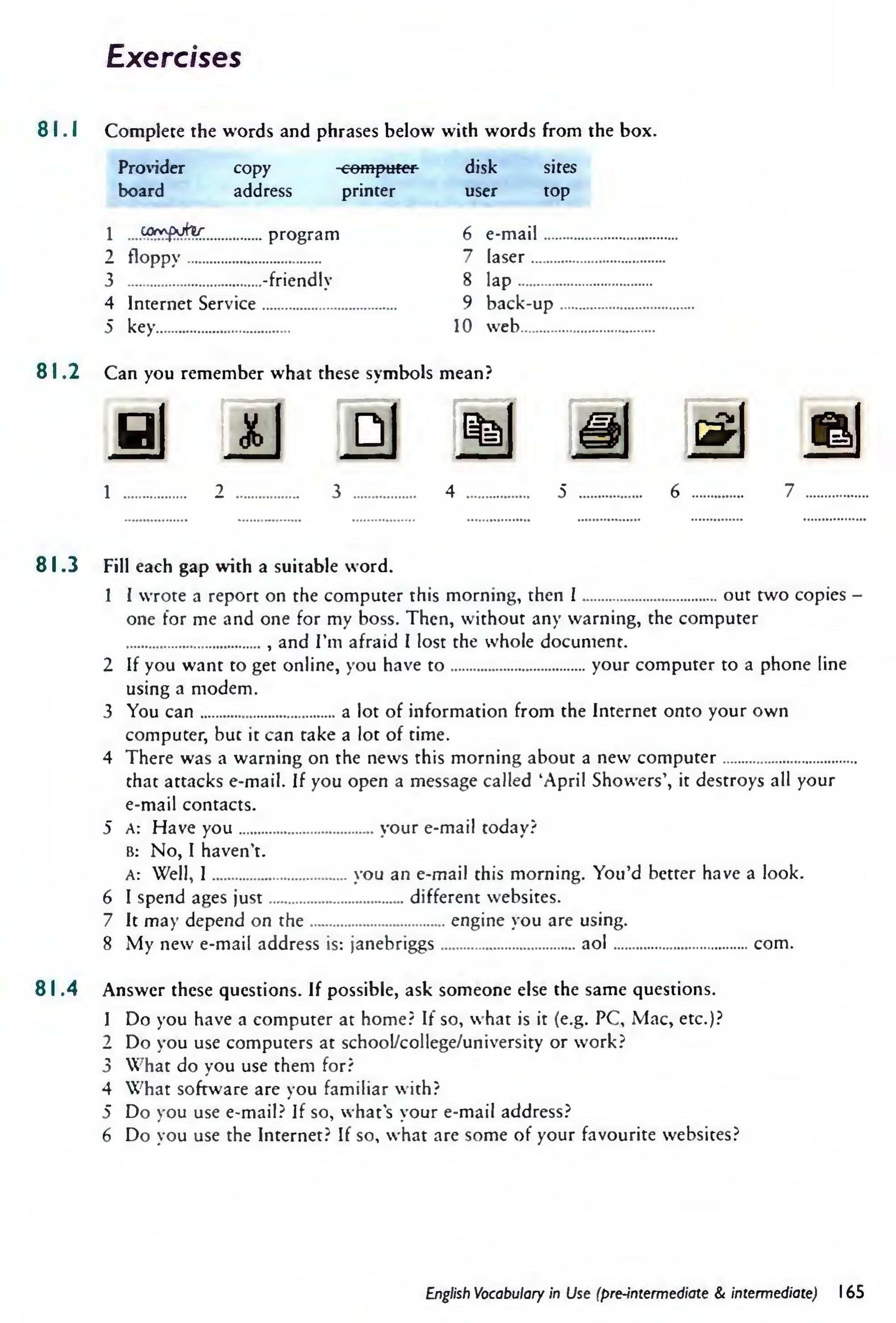 English Vocabulary in Use Pre-Intermediate and Intermediate sayfa 172