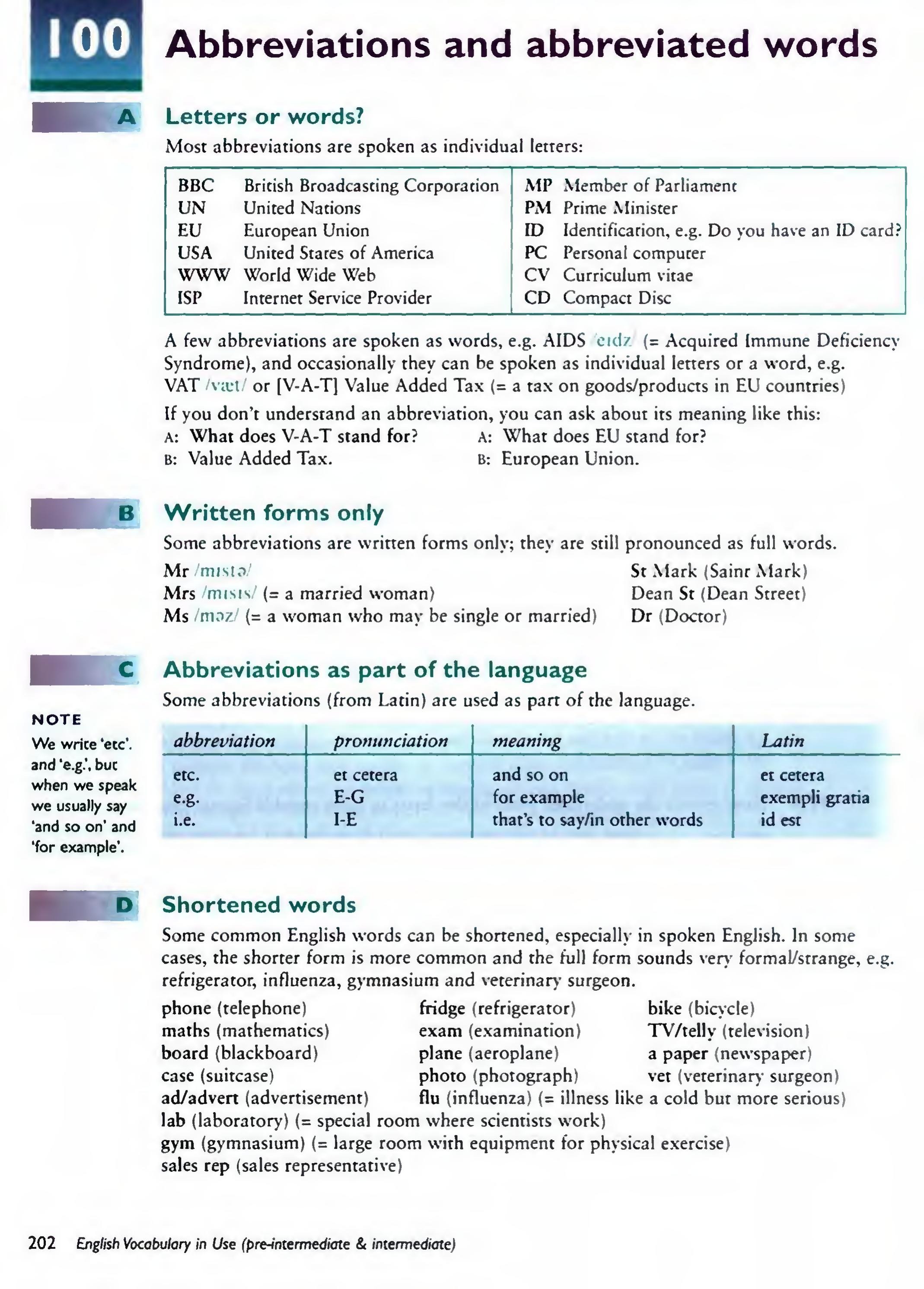 English Vocabulary in Use Pre-Intermediate and Intermediate sayfa 209