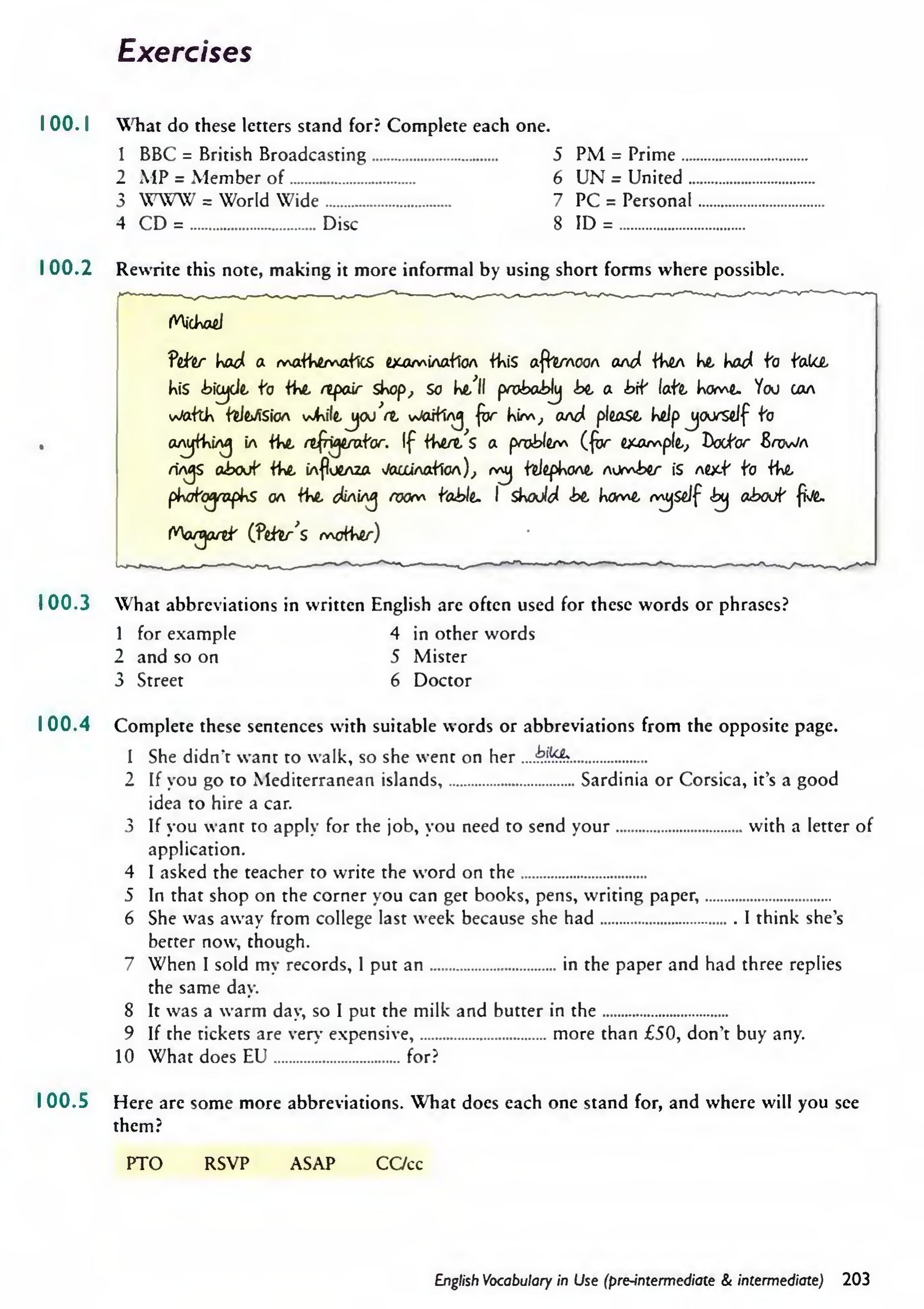 English Vocabulary in Use Pre-Intermediate and Intermediate sayfa 210