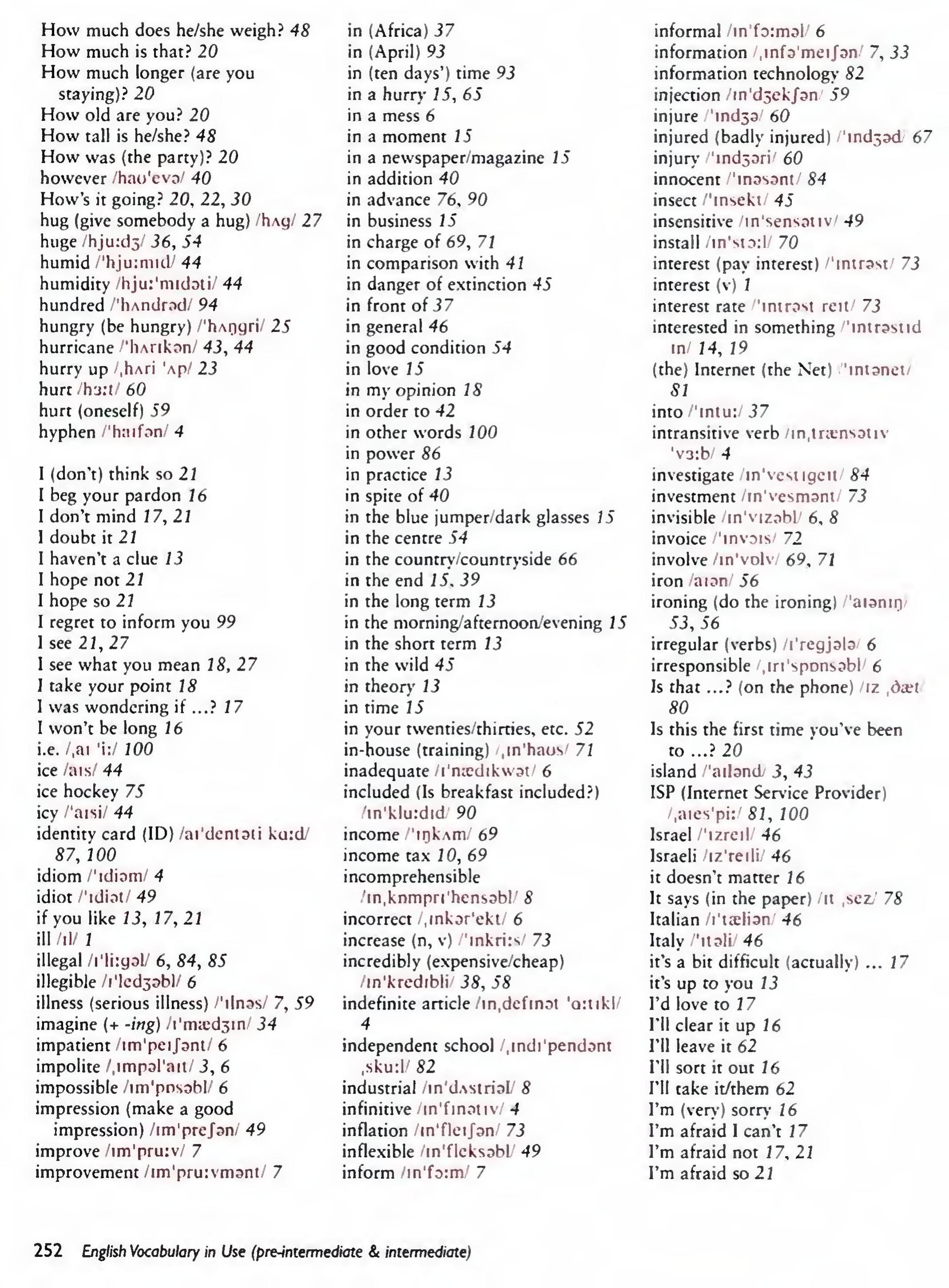 English Vocabulary in Use Pre-Intermediate and Intermediate sayfa 259